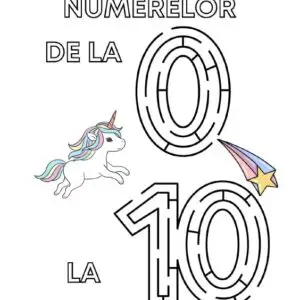 Labirintul Numerelor 0–10 (PDF Imprimabil) – Activitate Educativă cu Unicorni pentru Recunoașterea Numerelor | Distractiv, Logic, Creativ