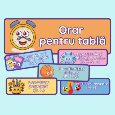 🗓 Orar pentru Tablă – Discipline Școlare Clasa Pregătitoare, I și a II-a (PDF Printabil)